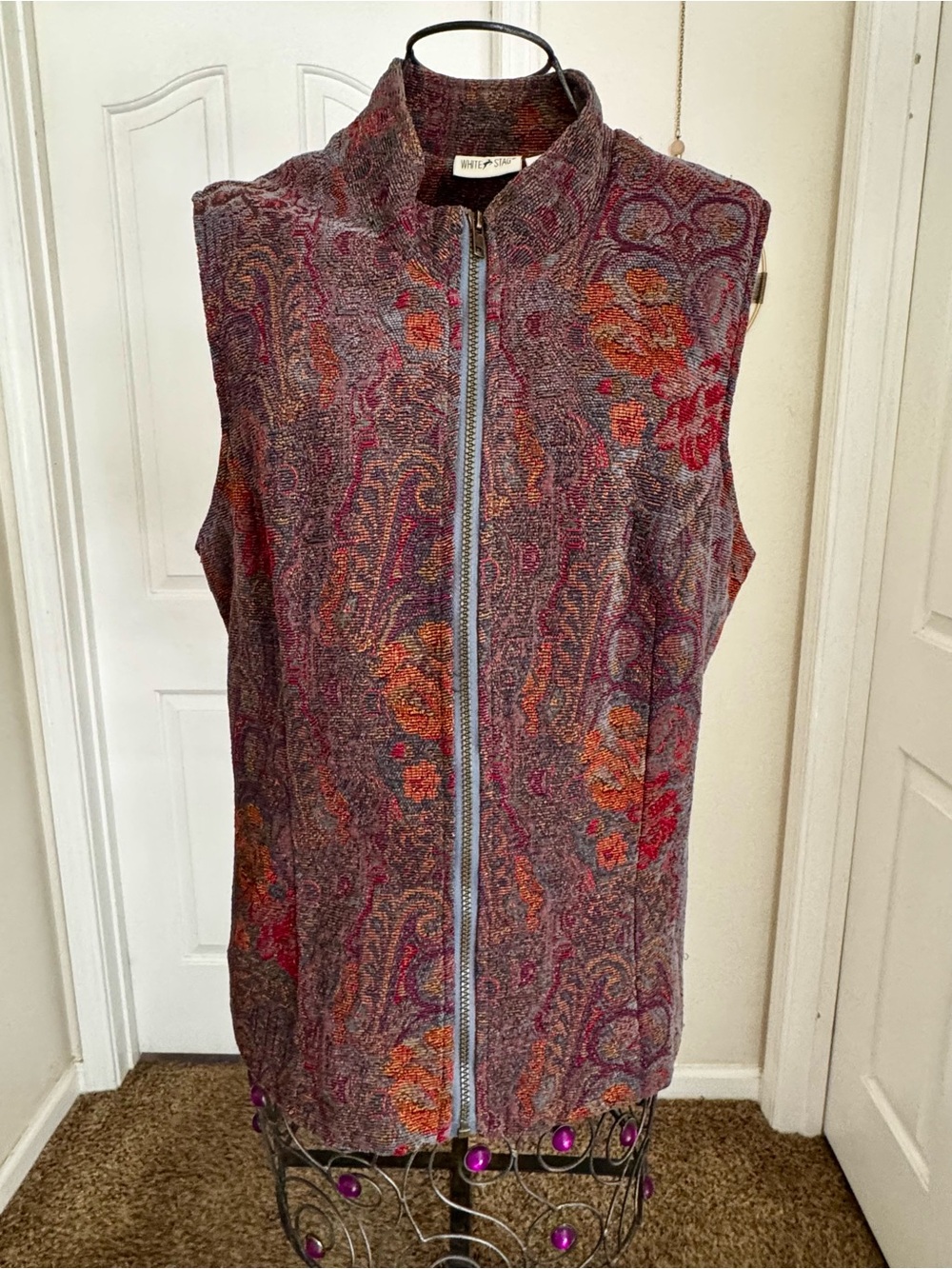 White Stag Multicolor Paisley Zip-Front Vest in Red, Orange & Purple